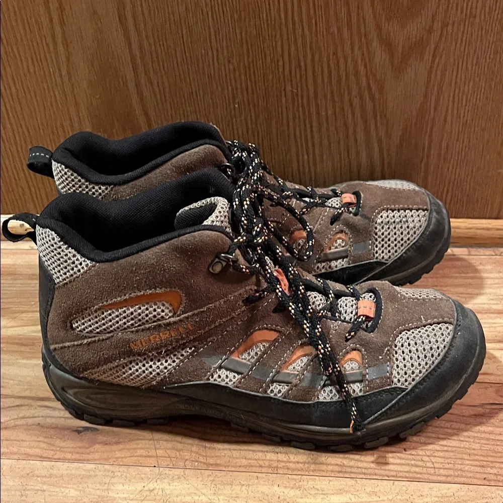 Merrell MOAB Mid hiker 6 youth suede leather walnut brown mesh lace hiking boots